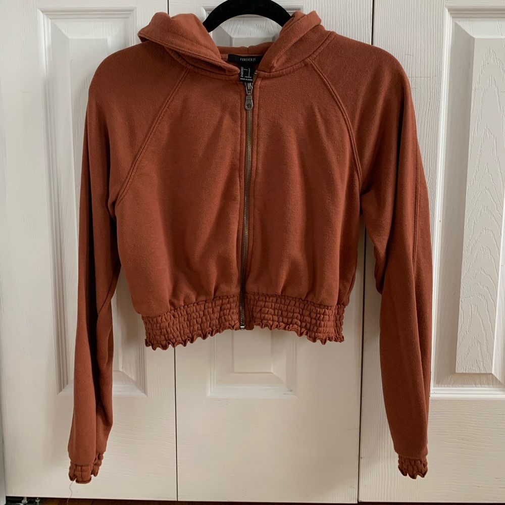 F21 cropped zip up hoodie with garter
